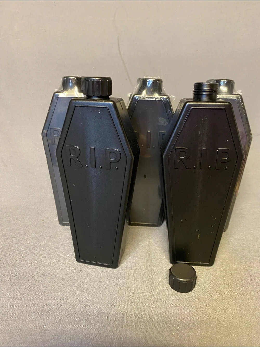 Target Black Coffin-Shaped R.I.P. Flask Water Bottle set of 8